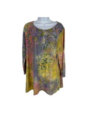 Susan Graver Weekend Women's Long Sleeve Multicolor Burnout Tunic Top L